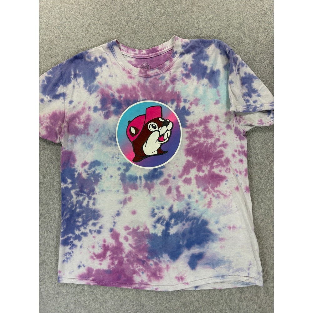 Buc-ee's Tie Dye Short Sleeve Screened Logo Tee Shirt (Women's Large) Purple